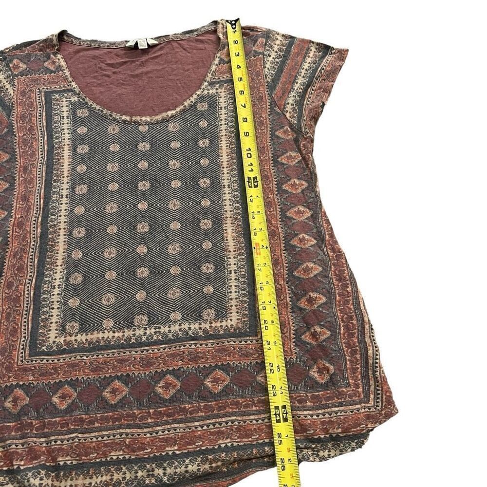 LUCKY BRAND Linen Blend Printed Short Sleeve Scoop Neck T-Shirt Size 1X - Picture 5 of 7